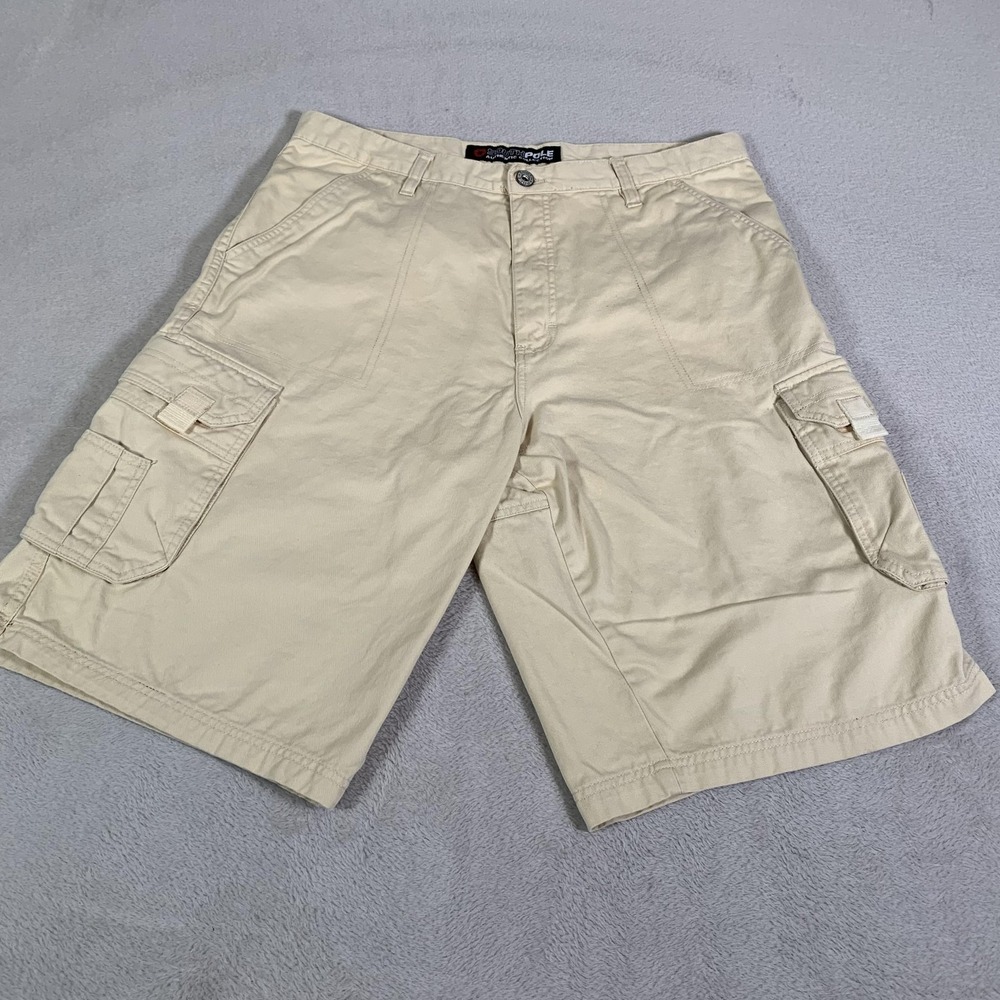 Y2K Southpole Cargo Shorts Mens 36 Beige Cotton Canvas Relaxed 13" Inseam Casual